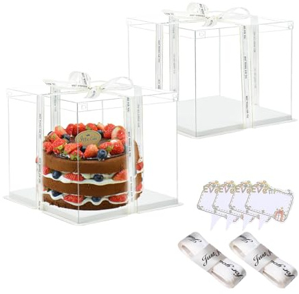 Vebetter 2 Pezzi Scatola per Torta Trasparente, 26 x 26cm Scatole Regalo Plastica con Coperchio Scatola per Torta a Doppio Strato Scatole per Esposizione per Imballaggio da Forno per Dessert (8 inch)