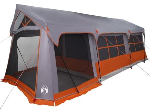 vidaXL Tentes avec Toit Gris et Orange 620 x 322 x 240 cm Polyester, Tente de Camping Moderne pour Jardin et terrasse, étanche, Anti-UV, Facile à Monter, Portable pour Aventures!