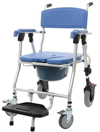 Silla de inodoro 55 x 63 x 90 cm, elevador de pacientes, silla de ruedas para ducha, silla de ruedas para uso en el baño, silla de ruedas con ruedas para baño, dormitorio (aleación de aluminio, PVC)