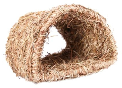 BESTonZON Capanna per Coniglio e Tunnel Gioco in Paglia Naturale 22x20x16cm Rifugio Artigianale per Piccoli Animali come Criceti, Topi e Ricci Domestici