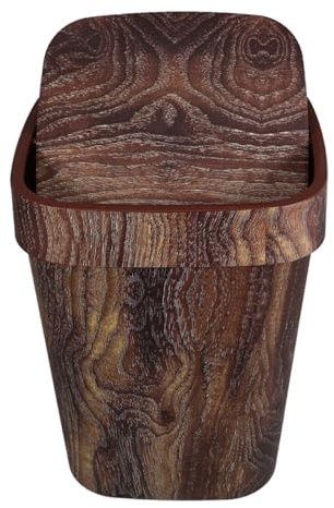 Housoutil Papelera con Tapa Abatible Grande de Imitación Madera Nogal Cubo de Retro para Cocina Baño y Salón Contenedor Rústico de Reciclaje Plástico Resistente y Fácil Limpieza