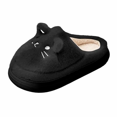 Generisch Zapatillas de estar por casa de gato para mujer, de invierno, cálidas, de espuma viscoelástica, antideslizantes, para cabaña, de fieltro, para interior y exterior, Negro , 43 EU