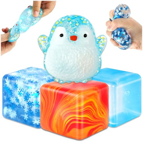 4 Stück Squishy Ice Cube Stresswürfel, Squishy Ball Stressabbau Stressball Fidget-Spielzeug Lautloses Quetschspielzeug für ADHD Autismus Geburtstag Klassenzimmer Geschenke