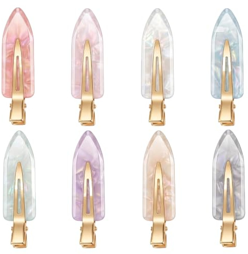 Shengxi 8 Piezas Pinzas para el Pelo Sin Doblar Clips, Pinzas Planas de Coloridas y Dobleces, Pinzas de Acrílicas Sin Arrugas Herramienta de Clips de Peinado para Mujeres Niñas