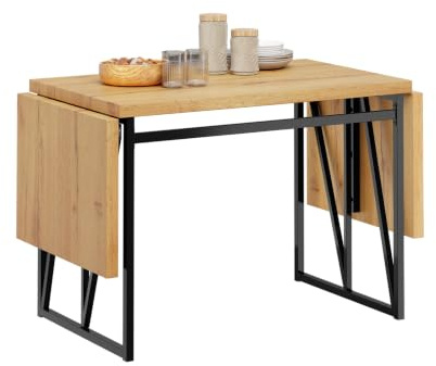 SoBuy Mesa Plegable y Extensible para 2-8, 65x(110-200) x76cm | Mesa de comedor ahorra espacio, tablero efecto madera estable y estructura metálica, para cocina, comedor y oficina, FWT113-N