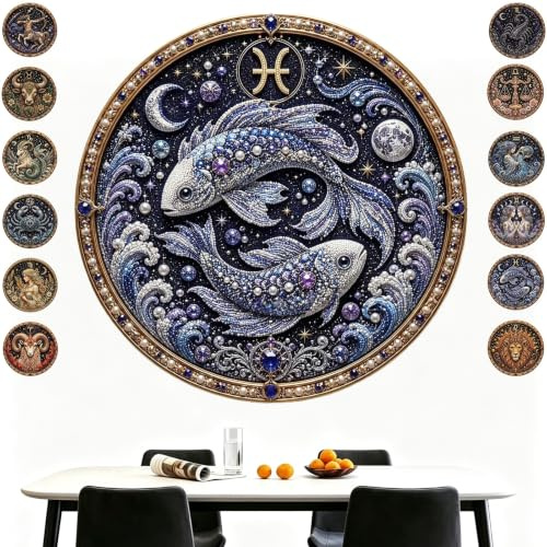 Kit d'art en perles de 12 signes du zodiaque, cadeaux de décoration | Convient aux débutants, kit de bricolage complet comprenant des outils, le cadeau parfait for les amateurs(Pisces)