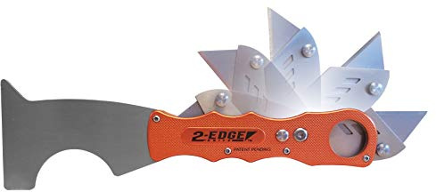 Zorr 2-Edge Knife — Foldable Utility & Putty Knife Combo, Aluminum Handle with Safety Lock, Belt Clip & Interchangeable Blade, Painter’s All-in-One Tool, orange 5 and 1