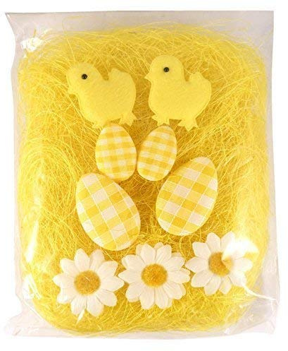 YELLOW Easter Bonnet Decorating Kit 10 Piece Chicks Eggs Flowers & Grass Craft Pack