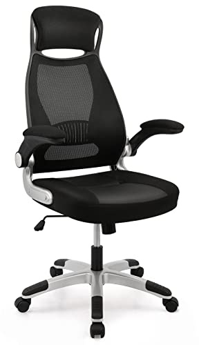 IntimaTe WM Heart Home Office Chair with Flip up Armrests,High Back Desk Chair with Lumbar Support and Headrest,Swivel Mesh Office Chair,Adjustable Height Swivel Ergonomic Chair (Black)
