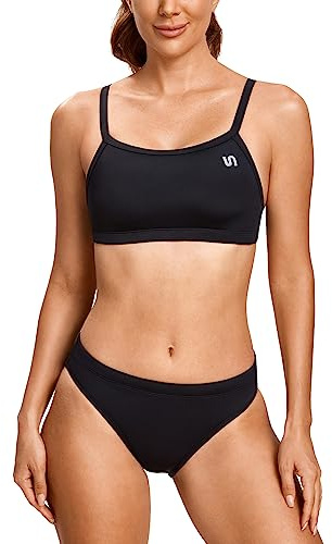 SYROKAN Women's Athletic Training Bikini Set Workout Sport Tvådelade Baddräkter Svart L