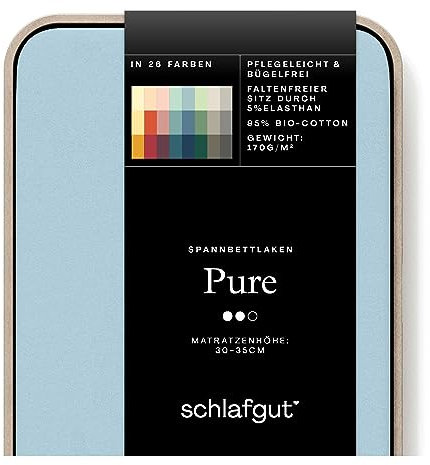 Schlafgut Pure Spannbettlaken 90x200cm bis 100x220cm - 95% Biobaumwolle, 5% Elasthan, Oeko-TEX Zertifiziert, Bluel Light, Matratzenhöhe bis 35cm