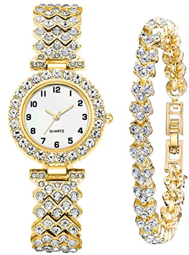 Watches for Women Fashion Crystal Analog Quartz Ladies Watches Vintage Bracelet Set Female Small Watch, Go, Quartz Movement