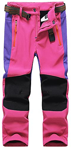 DAFENGEA Kids Snow Ski Pants Hiking Boys Girls Outdoor Waterproof Windproof Fleece Warm Snowboard Pants,KZ2068-Pink-16Y