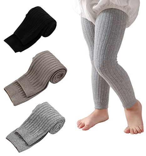 Juebm 3/5Packs Collant per neonata a maglia a cavo leggings senza piedi calze in cotone solido per neonato 0-4T, Confezione da 3 senza piedi assortiti, 0-12 Mesi