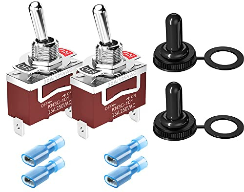 GUUZI 2st Vattentät Vippströmbrytare 12VDC 15A/24VDC 10A/125VAC 15A/250VAC 10A På av 2-pin 2-läges SPST Omkopplare Bilvippvippströmbrytare med Vattentät Lock och Trådkontakt
