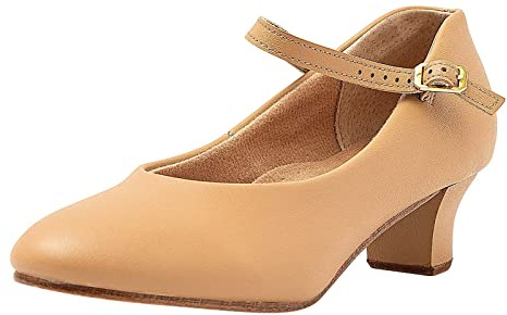 ARCLIBER Brown Character Shoes for Women Ankle Strap 1.55 Dance Heels for Ballroom Salsa Tango-7.5