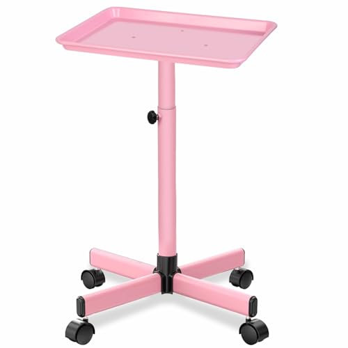 LKT COBTAC Plateau de Couleur Rose sur roulettes pour Salon de Coiffure, se déplace Rapidement et en Douceur, Hauteur réglable pour Un Usage Domestique