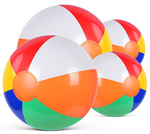 flintronic Aufblasbare Wasserbälle, Strandball in 22cm Durchmesser, 4 Stück Beachball in Regenbogenfarben, für Sommeraktivitäten im Freien, Wasserspiele, Schwimmbad-Strandparty