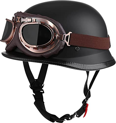 Klassisk döskalle-halvskalshjälm med glasögon, retro halvhjälm för män och kvinnor DOT-godkänd Vintage Open Face-hjälm för moped Vuxen Street Cruiser skoter ATV-hjälm Decoration