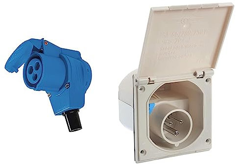 as - Schwabe Camping CEE-Winkelkupplung Caravan – IP44 - Blau I 60474 & Camping CEE-Caravan-Einspeisungsstecker, 230V / 16A Outdoor Anbau-Stecker mit Klappdeckel