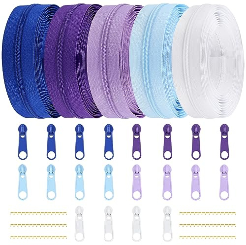 DOITEM 15,3 m/14 m 5 stycken blandade färger #3 nylonspoledragkedjor, sömlösa dragkedjor med 20 stycken dragkedja glidare dragkedja huvuden för gör-det-själv sömnad skräddarsydda hantverk tillbehör