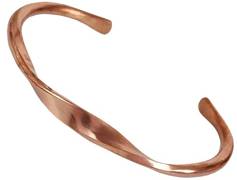 Touchstone Braccialetto artigianale indiano in rame curativo per pace, chakra, yoga, meditazione, mantra, gioielli per donna e uomo. Senza gemma.
