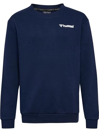 Hummel Mover Cotton Sweatshirt Kids - Kinder Pullover ohne Kapuze, Warme Sweatshirt für Jungen und Mädchen, Angenehme Baumwolle Qualität, Unisex Casual Streetwear & Sportbekleidung, Marine (1er Pack)