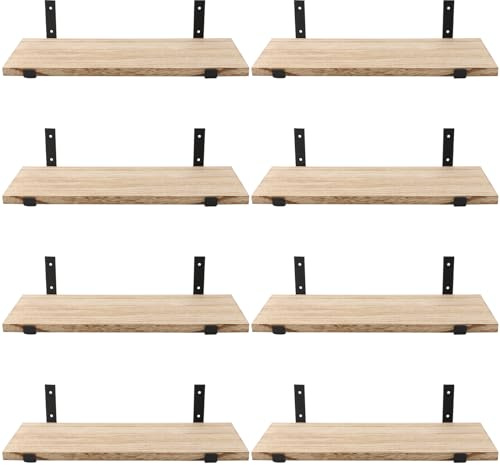 MOUYAT Floating Shelves Set of 8, Wall-Mounted Wooden Shelves, Rustic Floating Shelf with Screws for Bedroom, Bathroom, Kitchen, Living Room, Office, Laundry room, 40 x 15 x 1.5cm