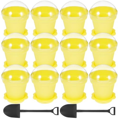 MAGICLULU Flower Pot Dessert Cups with Lids and Spoons 2.87 Inch Plastic Potted Cake Pots for Yogurt Mousse Pudding Party and Garden Theme Events