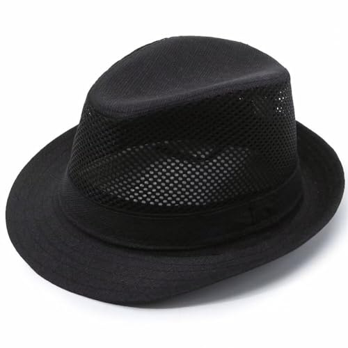 Plancholo Straw Fedora hatt herr Fedora Panama-hatt Trilby hatt nät solhatt för sommar resehatt, Svart, en storlek