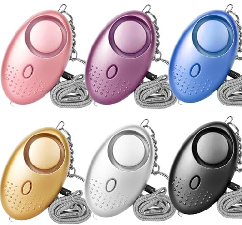 Lot de 6 alarmes personnelles - 130 dB - Pour femme - Rechargeable - Auto-défense - Signal lumineux LED - Pour femmes, personnes âgées, enfants