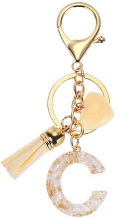 Yeenano Porte Clés,Lnitiale Letter C Keychains Fille Pendentif en Forme Cœur Porte Clés Gland Or Porte Clef Main Sac à Dos Cadeau Décoration de Voiture pour Femme Fille Personnalisée Lettres Keychain