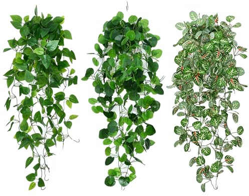 3 plantas artificiales colgantes, plantas artificiales colgantes, 100 cm, hiedra falsa, plantas artificiales, vid, plantas verdes, plantas de balcón, plantas de plástico para interior y exterior