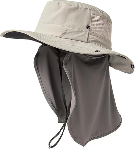 TOP-EX Men's Sun Hat, Neck Flap, Sunglass Lock, Grey, XL/XXL