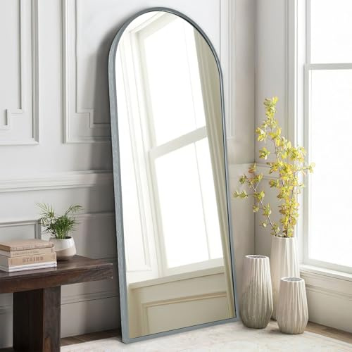 HLFMVWE Arched Full Length Mirror, 120x40cm Wall Mounted Mirrors Metal Aluminum Frame Modern Simple Home Decor, Leaning Against Wall Mirror for Living Room Bedroom Gray