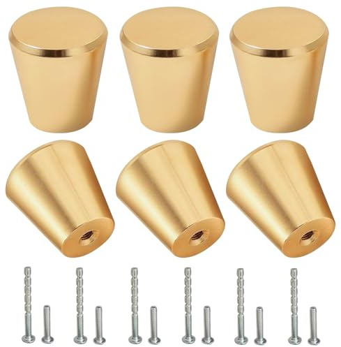 Yuiturt 6 st gyllene handtag byrå, möbelknoppar guld, skåphandtag med 12 skruvar, gyllene mässing, lådhandtag, skåpknappar för skåp, garderob, förvaringslåda, kök, 20 x 23 mm