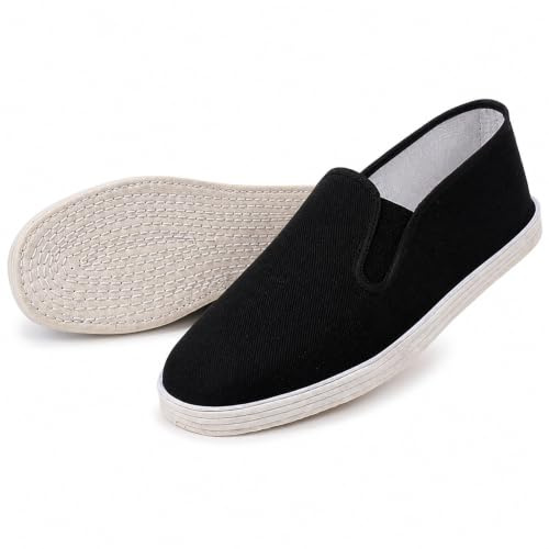 Tai Chi Kung fu Shoes Unisex Traditional Martial Arts Footwear Old Beijing Cloth Non-Slip Lightweight Training Shoes Four-Season Breathable Slip-on Slippers EU Size 37 Black
