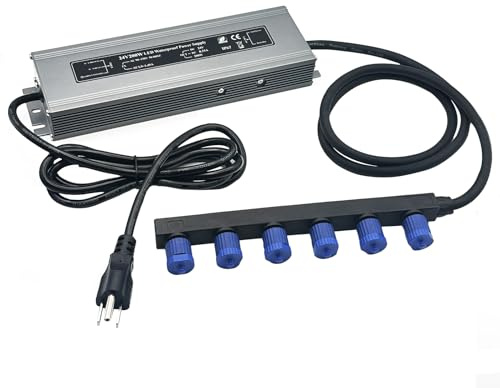 24V Waterproof Power Supply, 200W 6-Head Output Adapter Compatible with Philips Hue Outdoor Lighting- Lily Spot, Lily XL, Calla Pathway,Impress Pedestal & Wall Lights, IP67 Weatherproof Power Supply