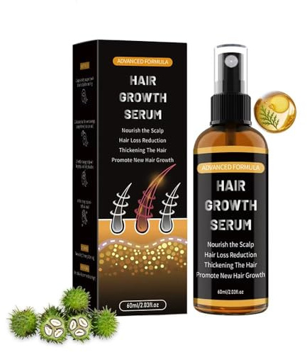 Sérum Spray Cabello Hombres/Mujeres,Previene la Caída,con Aceite de Romero,Aceite de Ricino y Biotina,Promueve el Crecimiento del Cabello y de la Barba,SuavePara Todo Tipo de Cabello,60 ml