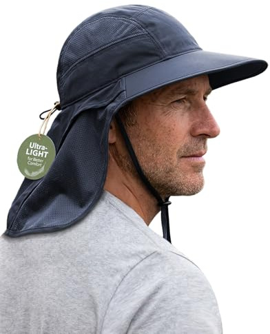 Hat Hut Chapeau de soleil ultra léger avec tour de cou, UPF 50+, large bord, respirant, pour la randonnée, la pêche pour homme