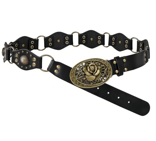 HIVTE Cinturón de Cuero para Mujer - Estilo Western Vintage