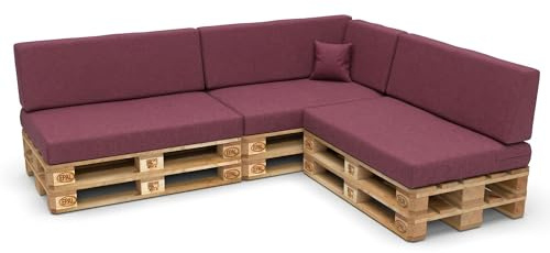 Best Wool Palettenkissen Set Wetterfest – 8er Set für Europaletten, 3X Sitzkissen 120 x 80 cm + 3X Rückenkissen 120 x 40 cm + Seitenkissen 60 x 40 cm + Dekokissen 40 x 40 cm, Pflaume