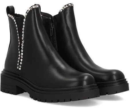 Stivaletti da donna modello Chelsea. Caratterizzati da un design con borchie, una suola spessa e carrarmato e una chiusura laterale con zip. Perfetti per la stagione autunno/inverno. Nero Talla 36