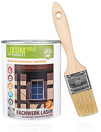 Lixum PRO 100% biologische & natürliche BIO Fachwerk Holzlasur - Holzschutz & Holzpflege, (grau) 500 ml = 15m²