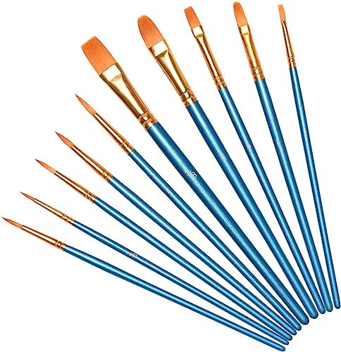 Vicloon Pinceles para Pintura, 10 Piezas of Pinceles de Nylon para Acuarela, óleo, Cara, Dibujo de líneas, Set de Brushes de Artista para Principiantes, Profesionales (Azul)