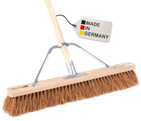 BawiTec Qualitäts Saalbesen Kokosfaser mit speziellem Stielstabilisator und Stiel,Besen Breite 100cm,Besenstiel 140cm Länge,Naturfaser-Kokos-Borsten für Gute Staubbindung,Profibesen,Zusatzhalterung