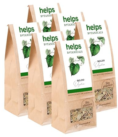 HELPS INFUSIONES - Infusión De Boldo Con Propiedades Digestivas Y Protectoras Del Hígado. Té De Hojas De Boldo Detox. Bolsa A Granel De 50 Gramos. Pack de 6