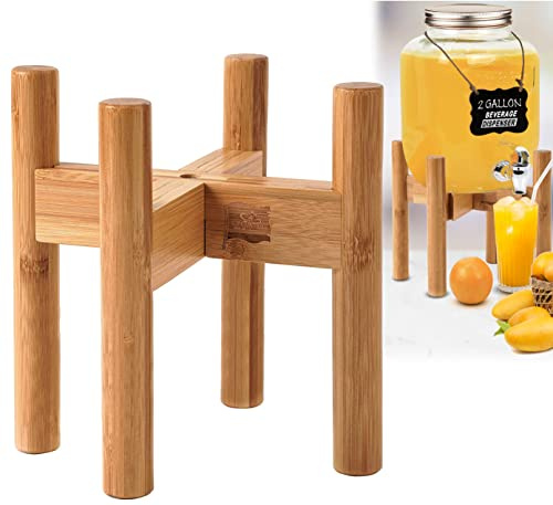 ZPirates Drink Dispenser Stand - Adjustable Bamboo Holder Riser for Compatible Water, Lemonade, Juice & Beverage Dispensers, Mason Jar & Spigot Jugs - Foldable Stand for 7-10 Inch Dispensers