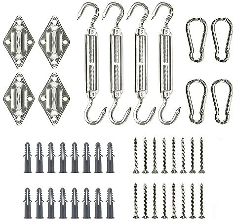 Sonnensegel-Hardware-Kit, robustes Sonnensegel-Befestigungsset für rechteckige, quadratische Dreieck-Sonnensegel, Vordach, Vorzelt, Befestigungsbefestigung mit Seil für Hinterhof, Garten, Rasen