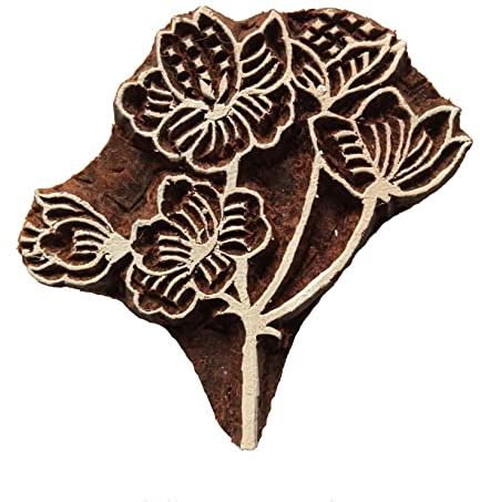 Pilgrims Fair Trade Floral Flower Shaped 6.7 cm Indian Hand Carved Wooden Printing Block Stamp